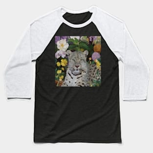 watercolor flowers surrounding a wild leopard Baseball T-Shirt